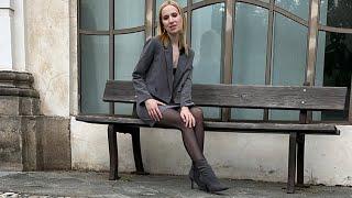 GLAMOUR MODELING EDITORIAL TRY ON: Pantyhose, Stockings,Tights, High Heels,Mini Skirt Skirt, Collant