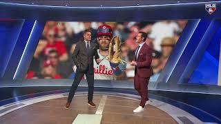 Bryce Harper plays first base