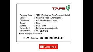 TAFE Job Opportunity 2024 | Maraimalai Nagar Jobs | Chennai Jobs | GS jobs