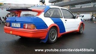 Ford Sierra RS Cosworth: start up and powerslide on wet track!