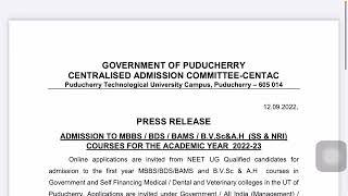 NEET UG 2022 CENTAC PONDICHERRY State Counselling Schedule & Registration Process Step By Step #MBBS