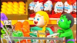 Superhero Babies At The Supermarket Hulk Frozen Elsa Play Doh Cartoons Stop Motion Movies