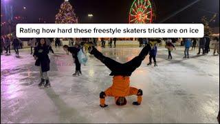 Rating different ice skaters freestyle tricks on ice