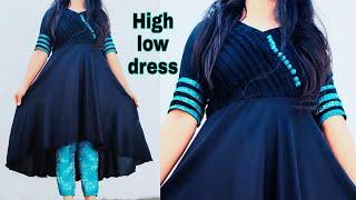 प्लेन कपड़े से बनाये Designer High low dress !! High low Maxi dress cutting and stitching !!