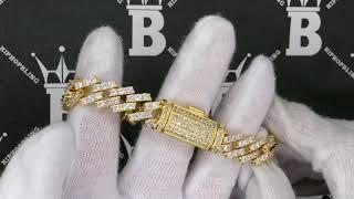 Gold Cuban Box Link Iced Out Hip Hop Bracelet  | Bling Bling Jewelry MBB309G