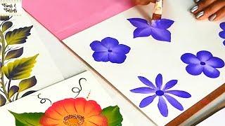 Learn how to Paint Easy 5&8 Petal Flower | Basics of ONE STROKE Painting Techniques for Beginners