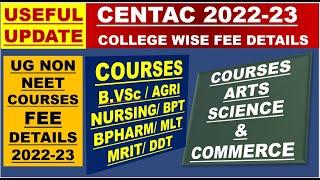 CENTAC FULL COLLEGE WISE FEES STRUCTURE | UG NON NEET COURSES FEE DETAILS |COMPLETE CENTAC FEES INFO