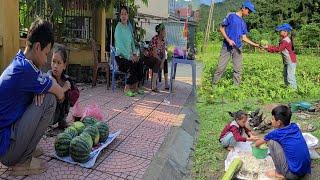 Two orphans. Harvesting melons to sell at the market. Taking care of ducks.