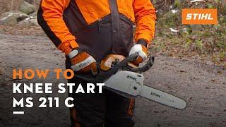 STIHL MS 211 C | How to knee start with ErgoStart | Instruction