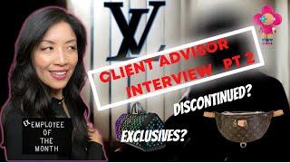 LOUIS VUITTON CLIENT ADVISOR ANSWERS YOUR PRODUCT QUESTIONS ON SHOPPING AND MONOGRAM, EMPLOYEE POV