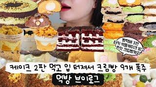 [먹방 브이로그] 케이크 2개 조지고 입 터져서 크림빵 9개 폭주레전드 빵택배⁉️(터키 벽돌케이크, 두바이초콜릿 케이크, 크림빵, 디저트먹방, 빵먹방, 아이디어스 디저트)