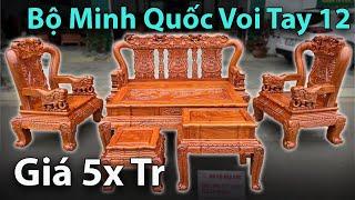 Bộ Ghế Gỗ Hương - Bộ Ghế Minh Quốc Voi Tay 12 Gỗ Hương - Hàng Dày Vip | Đồ Gỗ Bảo Lộc