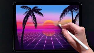 Retrowave закат в Procreate - Уроки рисования на iPad для начинающих