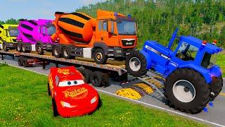 Flatbed Truck McQueen | Transportation with Truck - Pothole vs Car #27 | BeamNG.Drive Gameplay