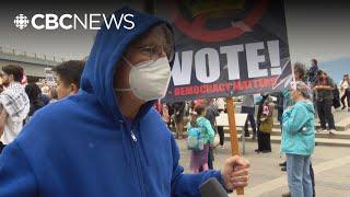 People in Vancouver show support for 'No Kings' protests in the U.S.