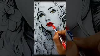 Coloring beautiful portrait  || Easy portrait drawing|| #art#drawing#ytshorts