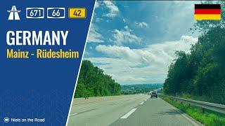 Driving in Germany: Autobahn A671, A643, A66 & Bundesstraße B42 from Mainz to Rüdesheim am Rhein