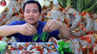 ตำกุ้งสดสูตรน้ำอั้วตั้ว แกล้มมะระขี้นก ผักกรอบบจากสวนแซ่บๆ เผ็ดจ้วดจ้าดคักหลาย