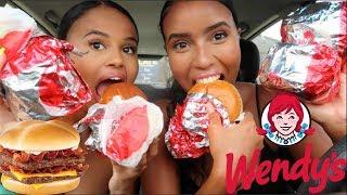 WE ORDERED EVERY BURGER FROM WENDYS DRIVE-THRU... | MUKBANG | Osh and Akela