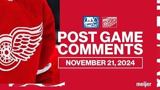 Lucas Raymond, Alex Lyon, Derek Lalonde Post Game Comments vs NYI | Nov. 21, 2024