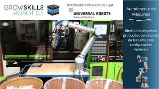 Robô Colaborativo Universal Robots em operações de atendimento de máquinas.