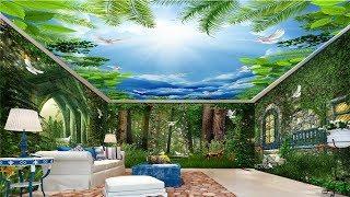 3D Wall Mural Trees & Large Flower Ceiling - Custom Natural scenery False Ceiling  For Living Rooms