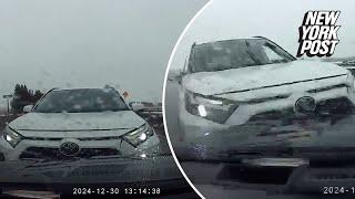 Wild road rage incident sees car drive head on towards other vehicle