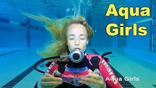 Scuba Girl Diving Exercises in Pool