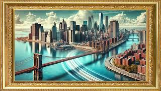 Scenic New York City with Golden Frame | 3-Hours Screensaver of Urban Beauty