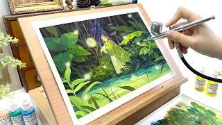 Unboxing New Art Supplies｜Creating a Soft Glow Effects with Airbrush｜Studio Ghibli Gouache Painting