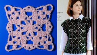 Как связать ажурный мотив для жилета крючком. МК.