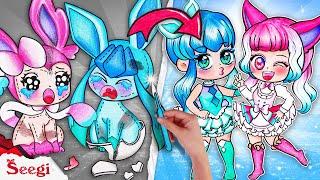 Plastic Surgey Pokémon: Sylveon and Glaceon But HUMAN Ver PINK Vs BLUE Challenge | Stop Motion Paper