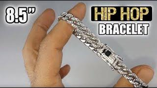 Mens Hip Hop Bracelet Rhodium Plated Cuban Link Bling Wrist Chain 8.5"