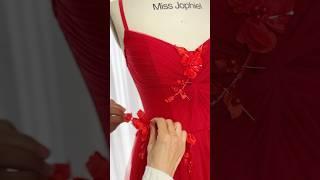 Making a corset v neck 3D floral red prom dress #dress #sewing #prom #wedding #hautecouture #gown