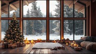 New Year & Christmas Holiday Background | Cozy Atmosphere with Snow, Gifts, and Candles