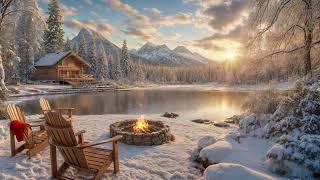 TV Wallpaper | Cozy Campfire by a Winter Wonderland Lake Nature Sounds Ambience Relax, Sleep, Study