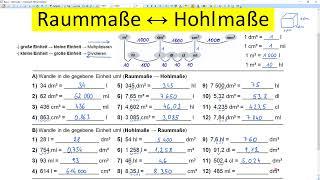 Raummaße in Hohlmaße umwandeln und umgekehrt (24 Beispiele)