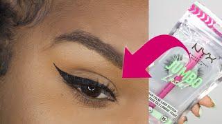 TRY THIS ! SIMPLE WAY TO APPLY EYELINER AND STRIP LASHES | NO GLUE NEEDED | NYX JUMBO LASH SYSTEM