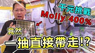 《千元挑戰Molly 400%！竟然一抽直接帶走！？》挑戰大貨Ｍolly 400%，能少少出貨，帶走最大獎嗎？【yan爸夾娃娃系列#168】