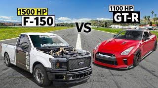 FreddyLSX’s “King Cobra” F-150 drag races 1100hp Nissan GT-R!!