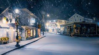 Snowy Night Walk in Kennebunkport, Maine (4K) | Quintessential New England, USA (Binaural Audio)