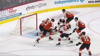 Kevin Labanc scores a goal against the Philadelphia Flyers