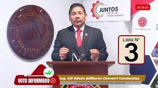 Propuestas del ING. CIP EDWIN EDILBERTO CHAVARRI CARAHUATAY, candidato a decano del CIP-CDLima