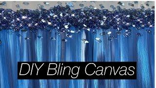 Blue Bling Canvas Painting with Crushed Glass and Glitter/ DIY