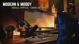 MODERN and MOODY Desk Setup - Small Office + Desk Tour