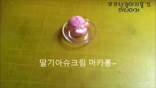 미니어쳐 딸기아슈크림 마카롱/ StrawBerry Icecream Macaroons/코코넛강아지풀