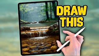 PROCREATE Landscape DRAWING Tutorial in EASY Steps - Woodland Stream