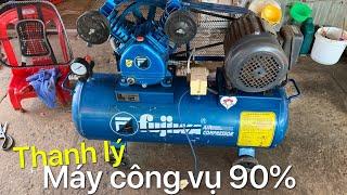 [ĐÃ BÁN] Thanh lý máy công vụ 90% : Máy nén khí Fujiwa bình 65L motor đồng 100% 1Hp.