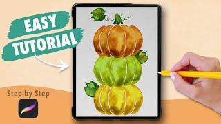 Paint WATERCOLOR PUMPKINS in Procreate - Easy Drawing Tutorial (step by step)