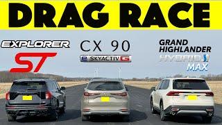 2024 Toyota Grand Highlander vs Mazda CX-90 vs Ford Explorer, it didn't end well. Drag and Roll Race